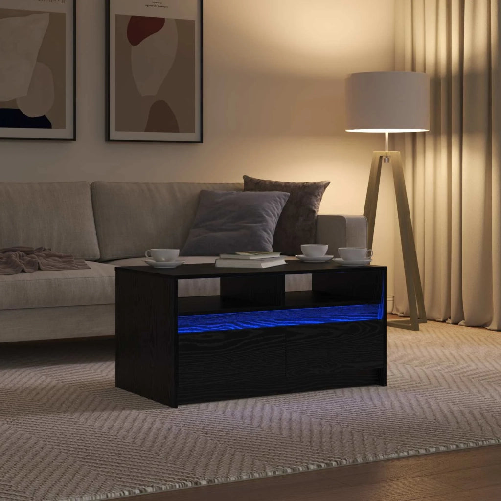Tavolino da salotto con cassetto Rovere Nero 90 x 50 x 45 cm