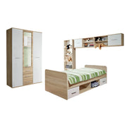Camera completa per bambini e adolescenti, collezione DENVER. Armadio a 3 ante, letto, libreria e scaffale.