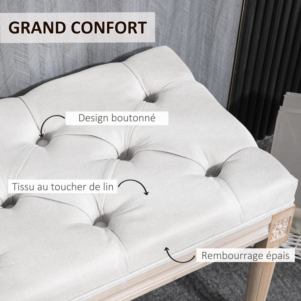 Pouf imbottito per letto ¨C zephmum ¨C rivestimento tessuto beige piedi in legno massello
