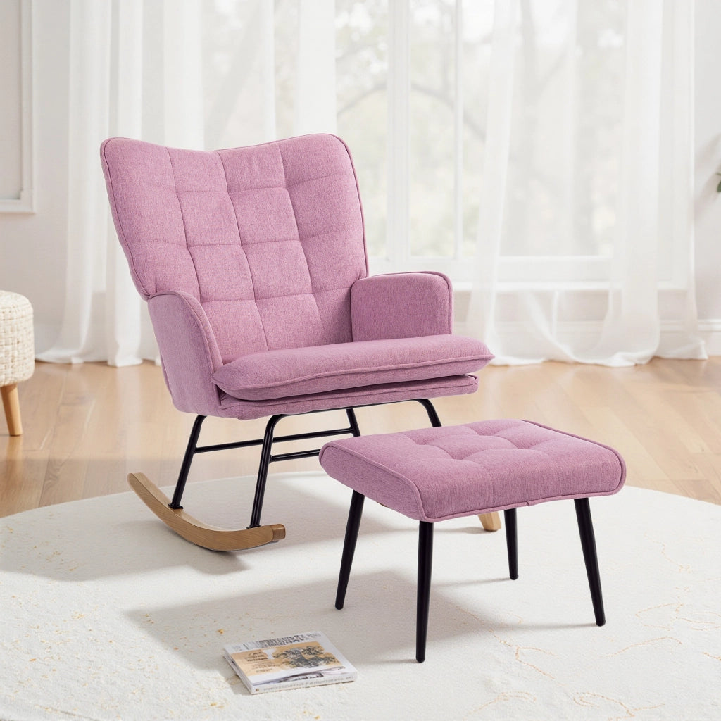 Sedia a dondolo con poggiapiedi e cuscino imbottito ¨C zephmum ¨C rosa, legno