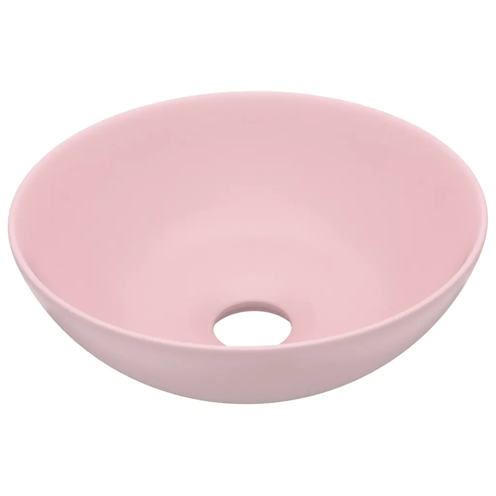 Lavandino da Bagno in Ceramica Rosa Opaco Rotondo cod mxl 40706