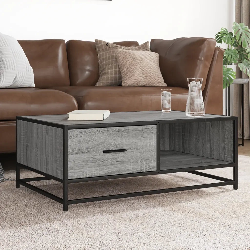 Tavolino da salotto | Tavolino da caff¨¨ | Tavolino da Soggiorno Grigio Sonoma 90x57x35 cm Legno Multistrato e Metallo