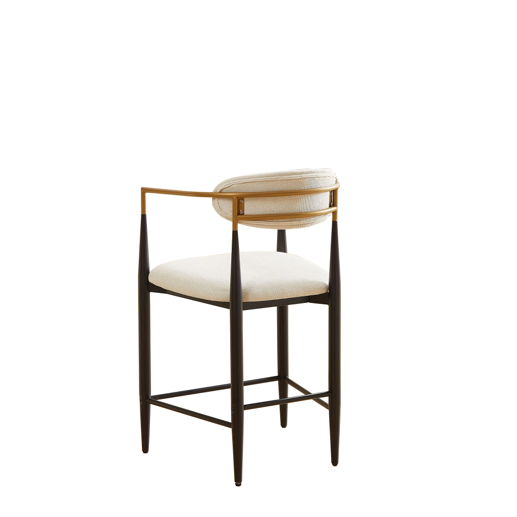 Sgabello da Bar Set da 2 con Braccioli e Piedini Regolabili, Struttura in Metallo, Tessuto Beige
