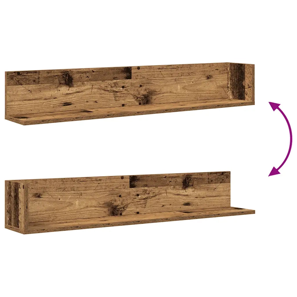 2 pz Mensole da Parete | Scaffali a Parete | Ripiano a parete Legno Vecchio 100x16,5x16,5 cm Truciolato