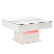 Tavolino da Salotto Sollevabile con 1 Cassetto e 1 Vano e LED; Finitura Lucida; in Pannelli di Truciolare; Bianco