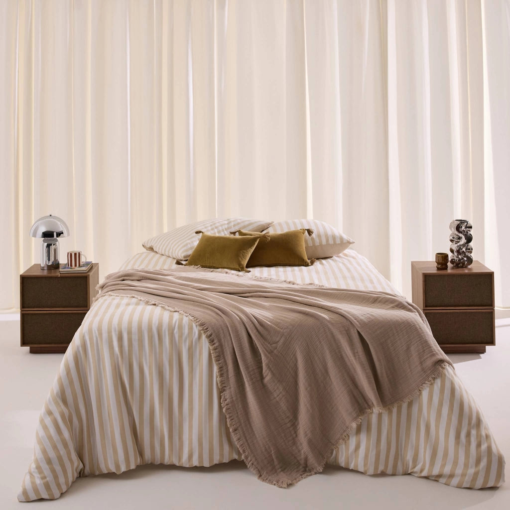 Set di 2 comodini decorati in legno e tessuto con 2 cassetti, 42x48