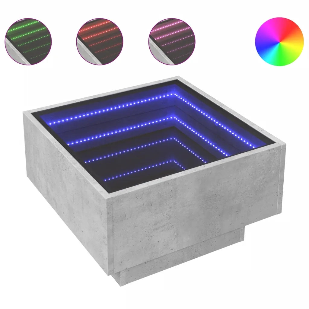 Tavolino Salotto con LED-Tavolino da soggiorno-Tavolo Grigio Cemento 50x50x30 cm Multistrato