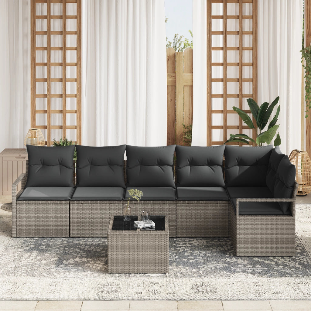 Set Divani da Giardino  a 6 Pezzi con Cuscini Neri in Rattan Sintetico