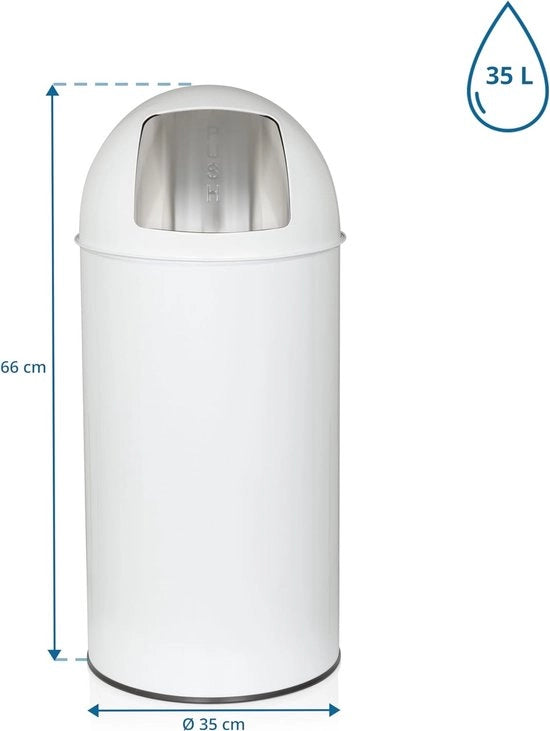Contenitore per rifiuti piccolo a pedale bianco 35L con chiusura a pedale