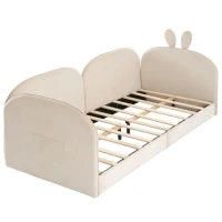 Divano letto coniglio, Letto per Bambini, 3 Lati Inclusi, Senza Materasso, 90x200 cm, Beige