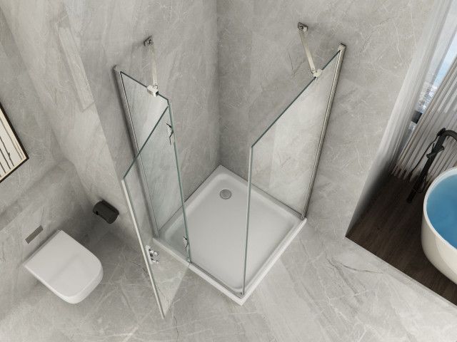 Box doccia Cristallo 8 mm due lati fisso piu' battente con maniglia - Misura: 90 x 130 x195h