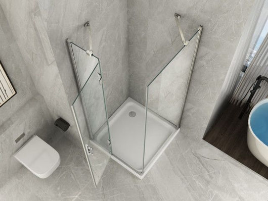 Box doccia Cristallo 8 mm due lati fisso piu' battente con maniglia - Misura: 80 x 130 x h195