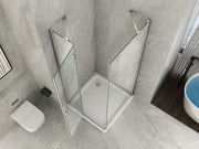 Box doccia Cristallo 8 mm due lati fisso piu' battente con maniglia - Misura: 90 x 100 x195h