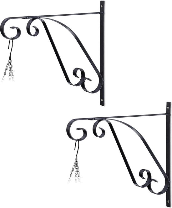 Set di aggancio per piante da parete da 2 - 28x30x2 cm - Grande appendi fiori per interni ed esterni - Acciaio nero.