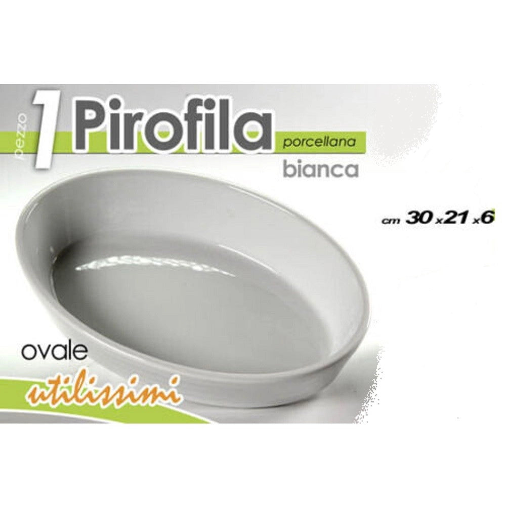 Trade Shop - Pirofila Ovale Bianca Teglia Forno Lasagnera 30,5x21,5x6 Cm In Porcellana 646751 -