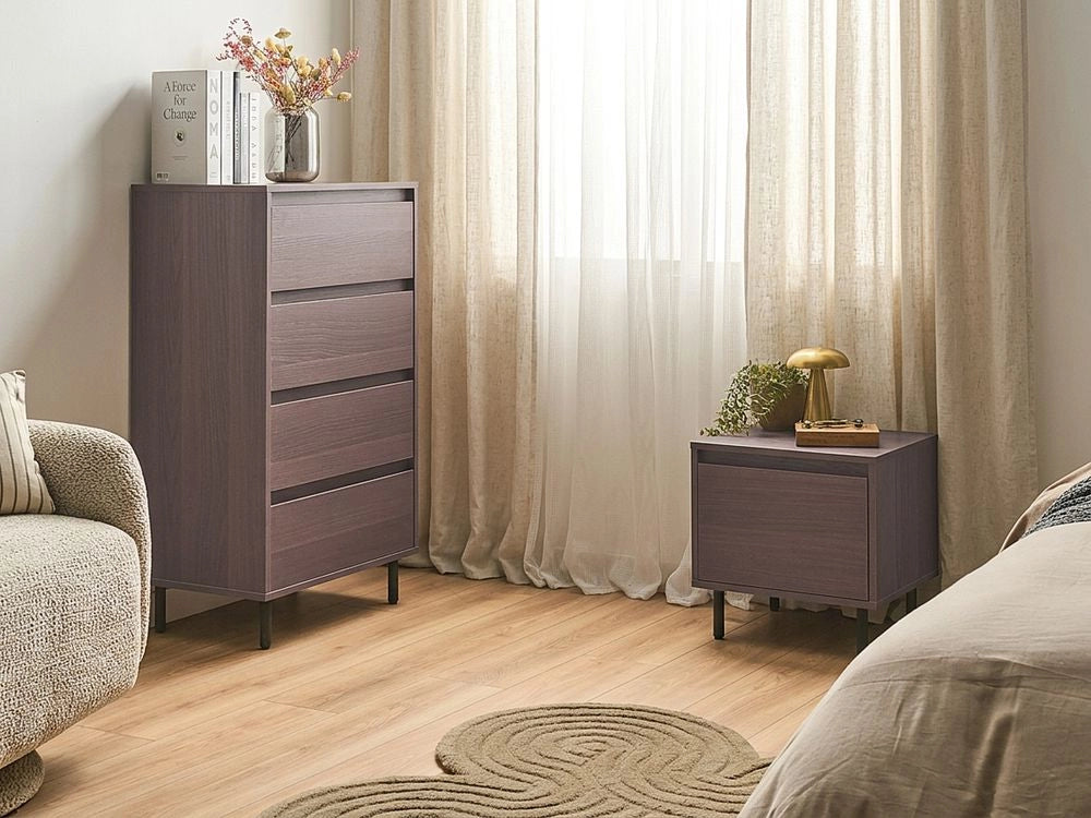 Credenza in legno chiaro metallo gambe nere 60 x 40 x 104 cm con 4 cassetti soggiorno camera da letto corridoio mobile contenitore scandinavo