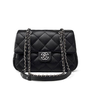 Borsa a tracolla da donna in vera pelle con catena a maglia romboidale, colore nero.