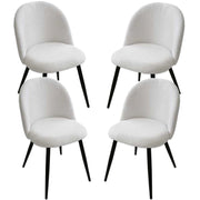 SET 4 POLTRONE IMBOTTITE IN TESSUTO TEDDY COLORE BIANCO SEDIA CON GAMBE IN METALLO NERO 48X50X79 CM PORTATA MAX 130 KG