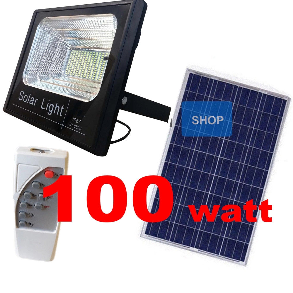 Trade Shop - Faro Pannello Energia Solare Faretto Led Luce Bianca Ip67 Con Telecomando -  100 Watt