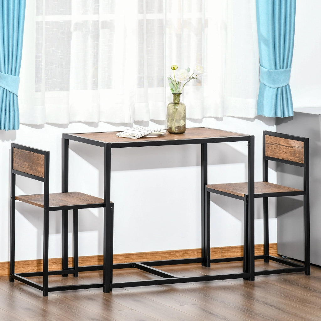 Tavolo da pranzo in MDF con 2 sedie, set compatto in stile industriale per piccoli spazi, naturale