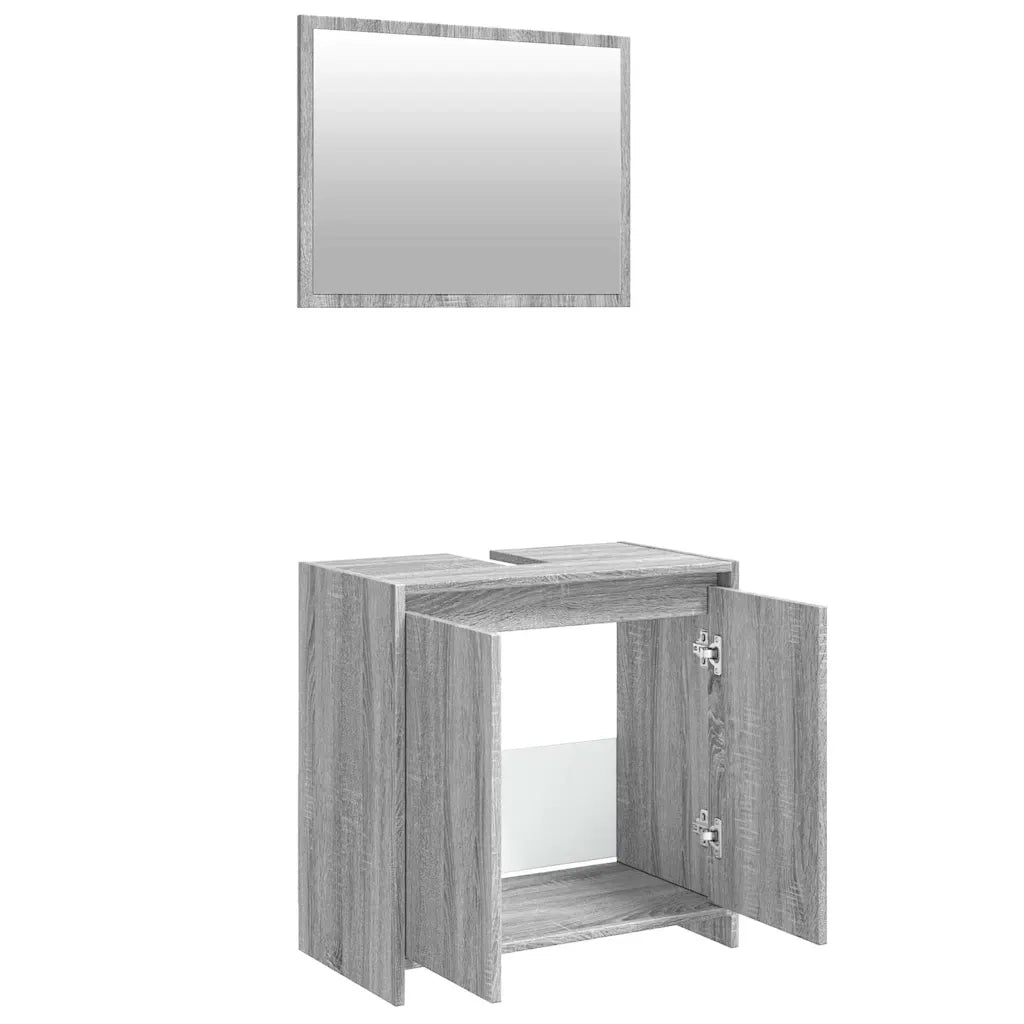 Set Mobili da Bagno 2 pz Grigio Sonoma in Legno Multistrato