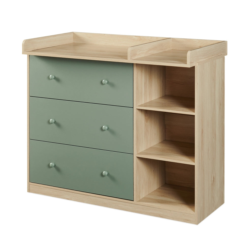 Cassettiera Beldinupp con Piano Fasciatoio Rimovibile 93 x 110 x 55 cm - Effetto Rovere / Verde [en.casa]