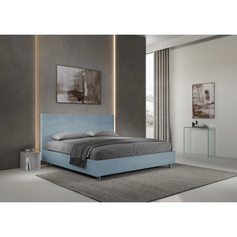 Letto imbottito Matrimoniale 190x210 cm Mika - Con rete,Microfibra,Azzurro