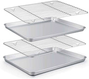 Piattaforma per forno quadrata con raffreddamento [2 piastre + 2 grate], acciaio inossidabile 430, facile da pulire, resistente al lavastoviglie, adatta alla cottura, piastre+reti lineari, 26,5*20,5*2,5cm