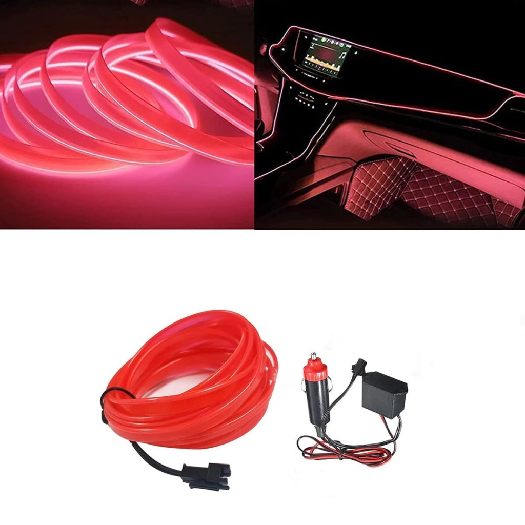 STRISCIA INTERNI LUCE AUTO FIBRA OTTICA 12V DECORAZIONE FILO 3MT ROSSO 36