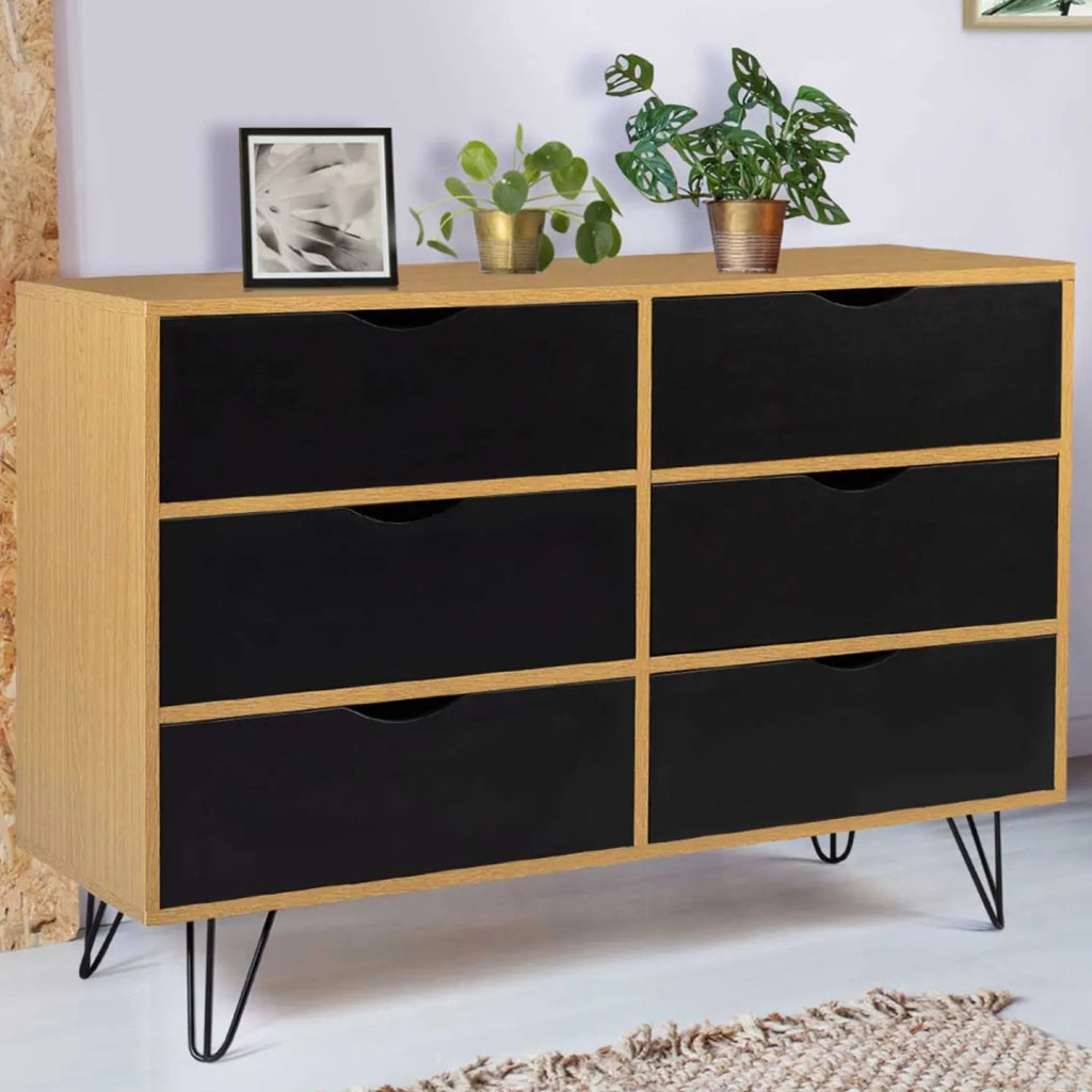 IDMarket - NOEMI Cassettone vintage a 6 cassetti da 110 cm gamba a spillo in legno