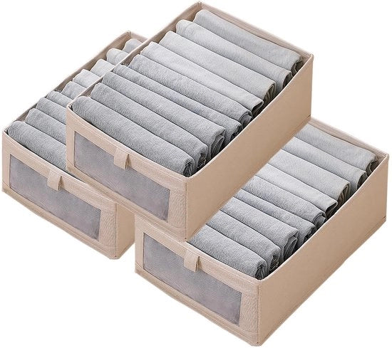 Organizzatore per abbigliamento, diviso in cassetto pieghevole, spazio di stoccaggio per intimo, adatto per camera da letto, armadio e cassetti (kaki, L-3 pezzi)