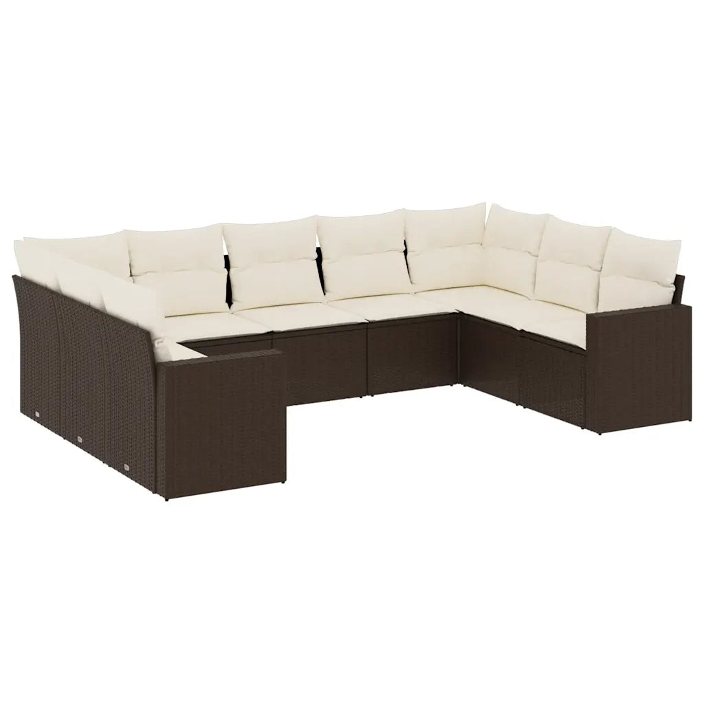 Set Divani da Giardino 9pz con Cuscini Marrone in Polyrattan 3219393