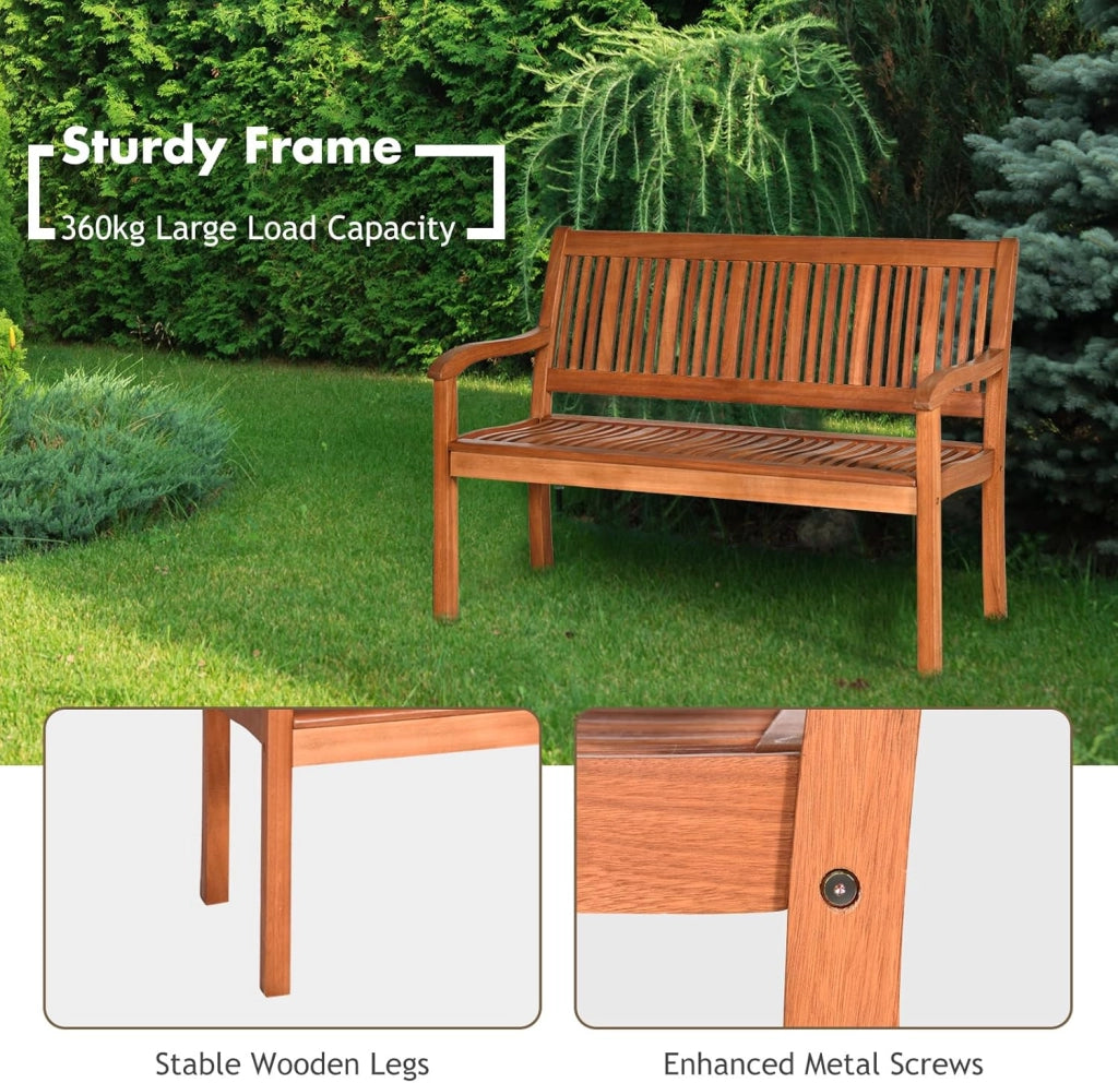 Panchina da Esterno in Legno a 2 Posti, Panchina da Parco Resistente alle Intemperie a 2 Posti, Panca da Giardino in Legno Massiccio da 360 kg,126x63x91 cm, Naturale