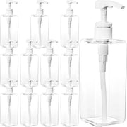 12 contenitori di plastica per pompe - 500 ml - contenitore vuoto e riutilizzabile per liquidi - sapone liquido - shampoo - lotion - per cucina e bagno - trasparente quadrato
