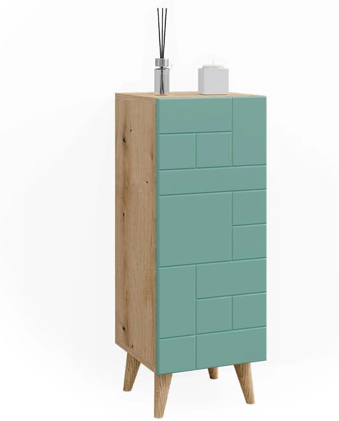 Mobiletto bagno Rudi, Verde menta, 30.3 x 80.3 cm con porta, con meccanismo push-to-open e struttura combinabile
