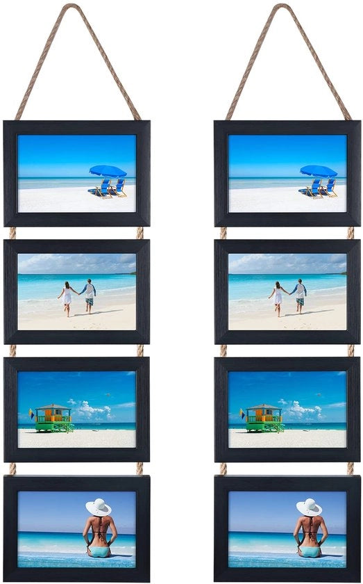 Decorazione per Parete con Cornice per Fotografie in Legno Rustico per 8 Immagini