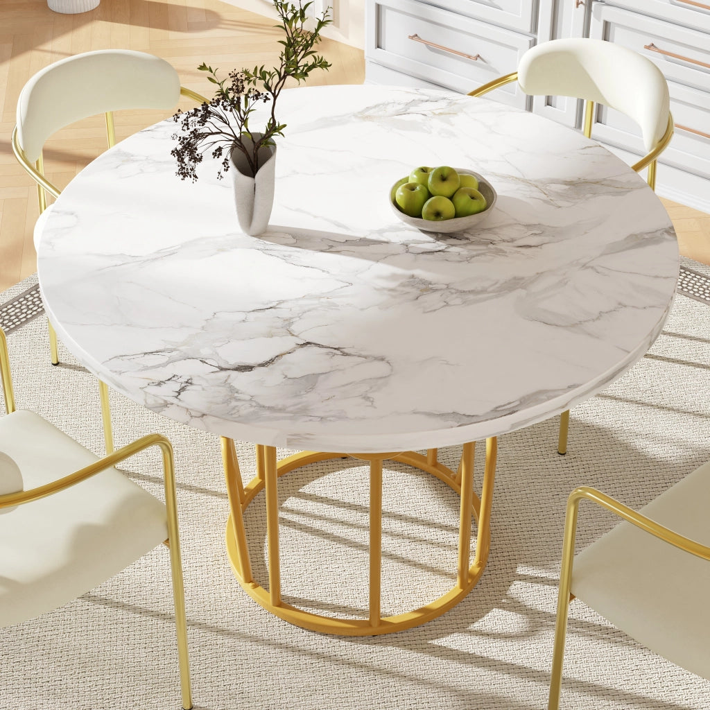 Tavolo da pranzo rotondo 80x80x76 cm in MDF e metallo; gambe oro; stile classico