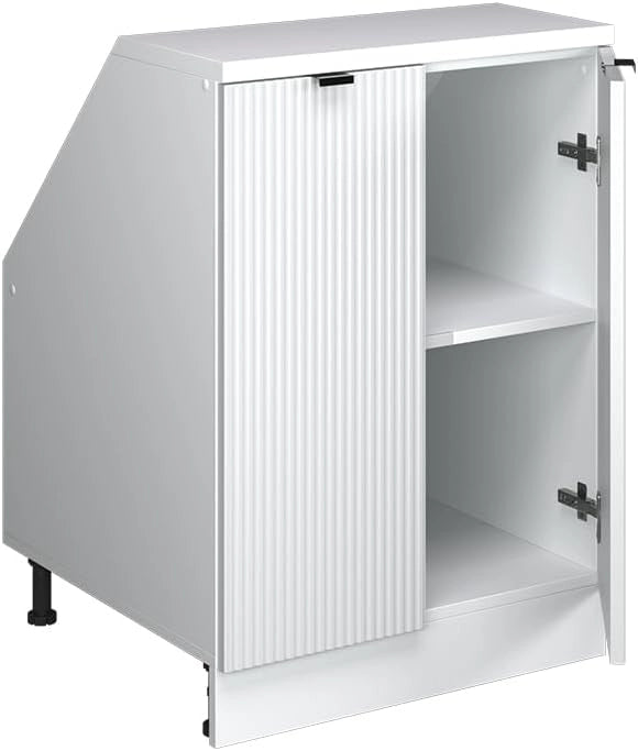 Mobile sottotetto Rion, Ondulazione bianca, 60 x 81.6 cm con 2 porte, carcassa 60 cm profondità, adatto per il salvaspazio sotto tetti spioventi