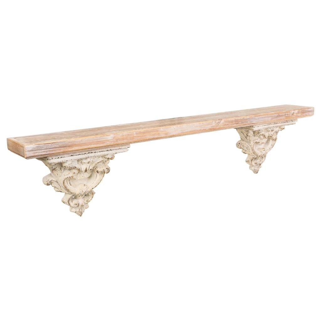 Scaffale in legno intagliato bianco e resina 120x14x28h