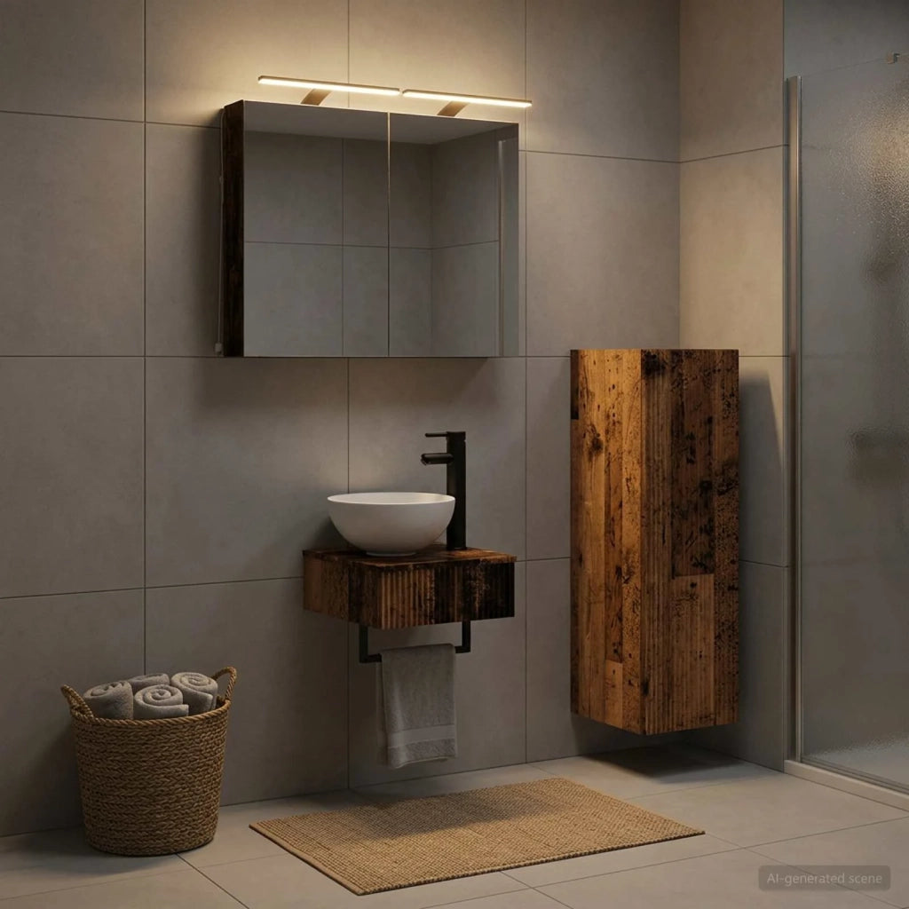 Set di Armadi da Bagno 4 pz Legno antico Legno ingegnerizzato 3407365