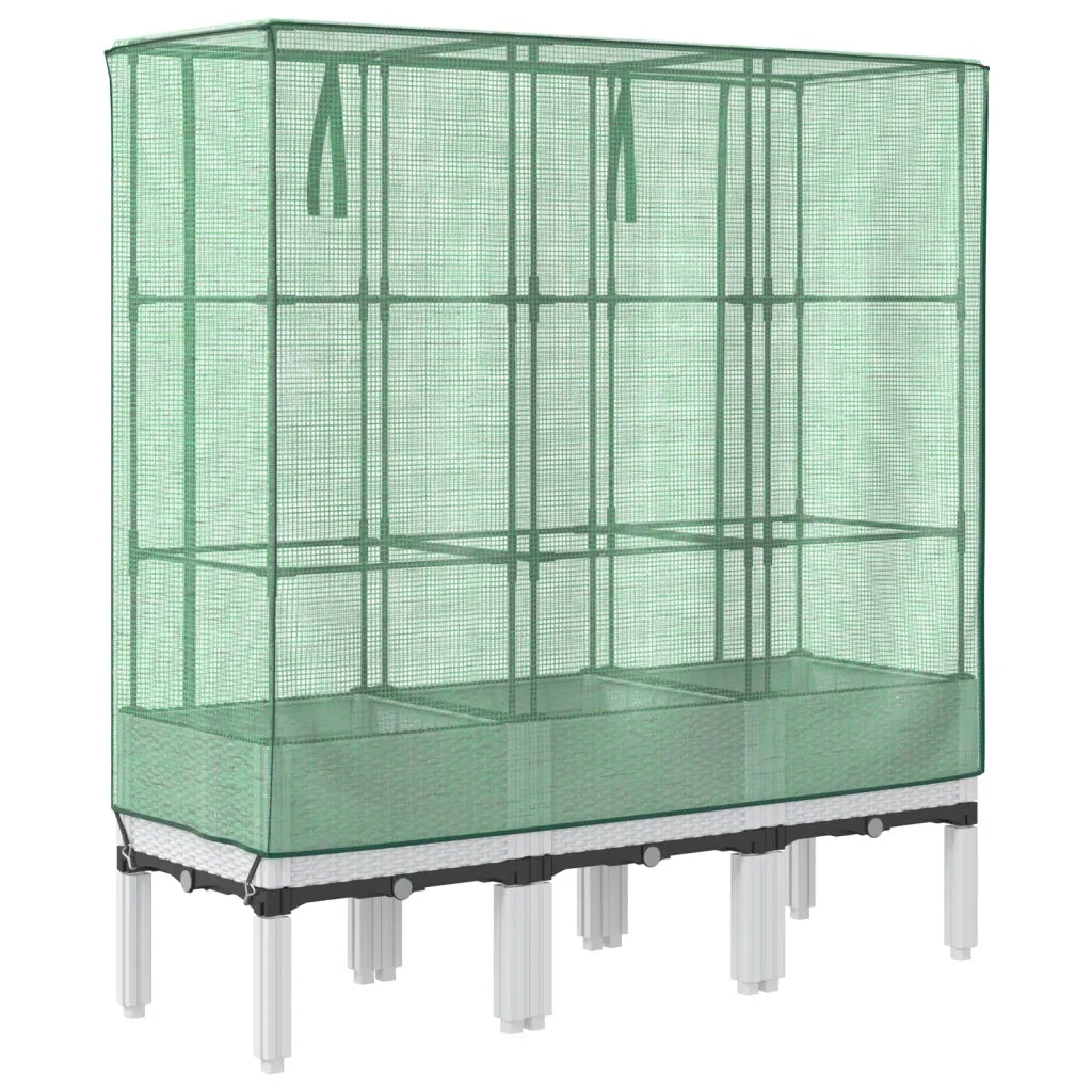 Fioriere | Cassetta per fiori | Letto Rialzato con Copertura Serra Effetto Rattan 120x40x140 cm