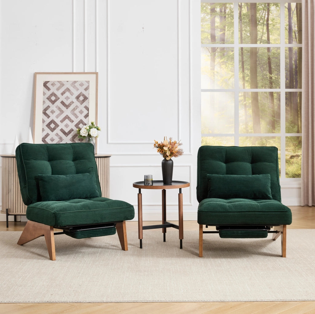 Poltrona reclinabile in corduroy verde smeraldo con cuscino lombare; 127x73x90 cm