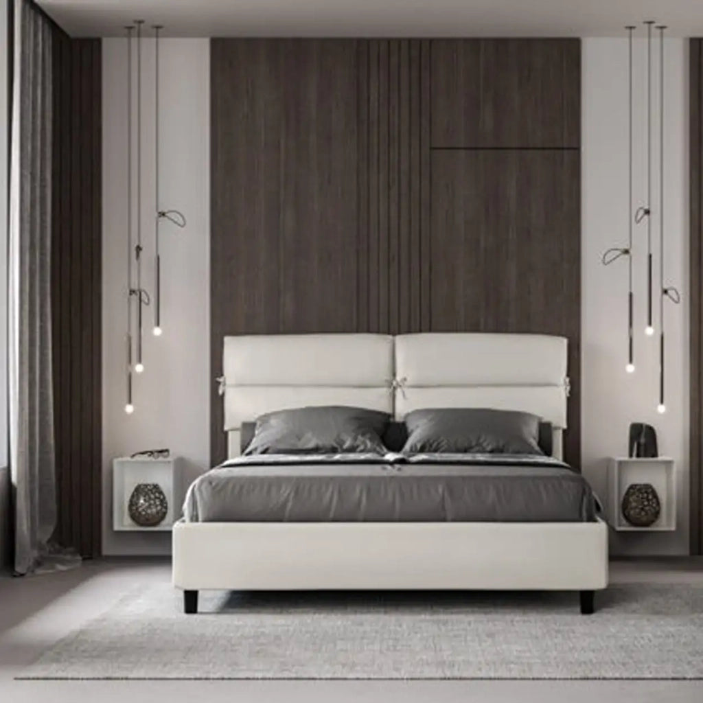 Letto matrimoniale contenitore imbottito 160x210 similpelle bianco Nandy