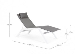 Lettino Chaise Longue da Giardino 65,5x177x105h cm con Cuscino Poggiatesta Krion Bianco