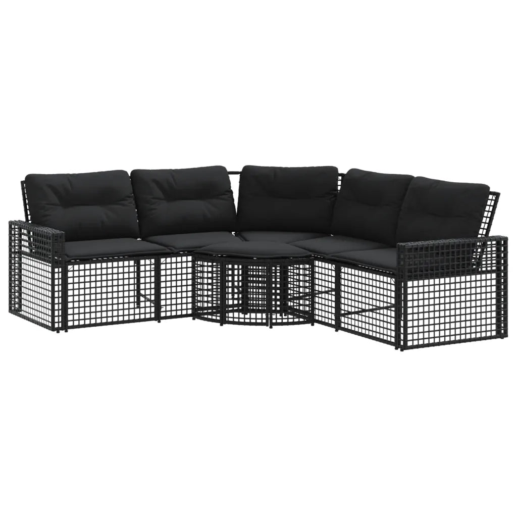 Divano da Giardino a L con Cuscini e Pouf Nero in Polyrattan 365893