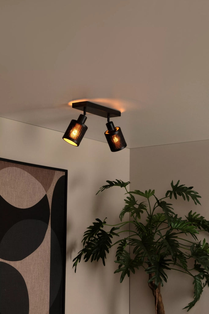Plafoniera Lucide Tagalog con paralumi bambù nero 2xE27 40W