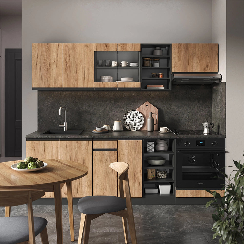 Vicco Cucina componibile Quercia dorata/antracite 240 cm Forma a J