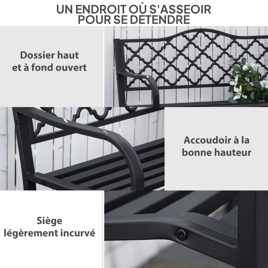 Panchina da giardino 2 posti in ferro ¨C zephmum ¨C nero 128x59x89 cm