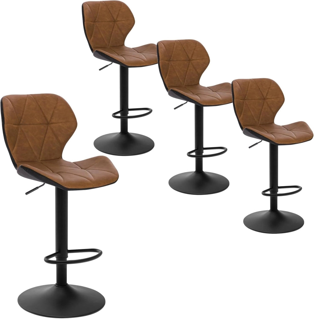 Set di 4 Sgabelli da Bar Cucina Sgabello Alto con schienale in Simipelle Sedia Alta da Sala Pranzo con Poggiapiedi Marrone 0662BY-4