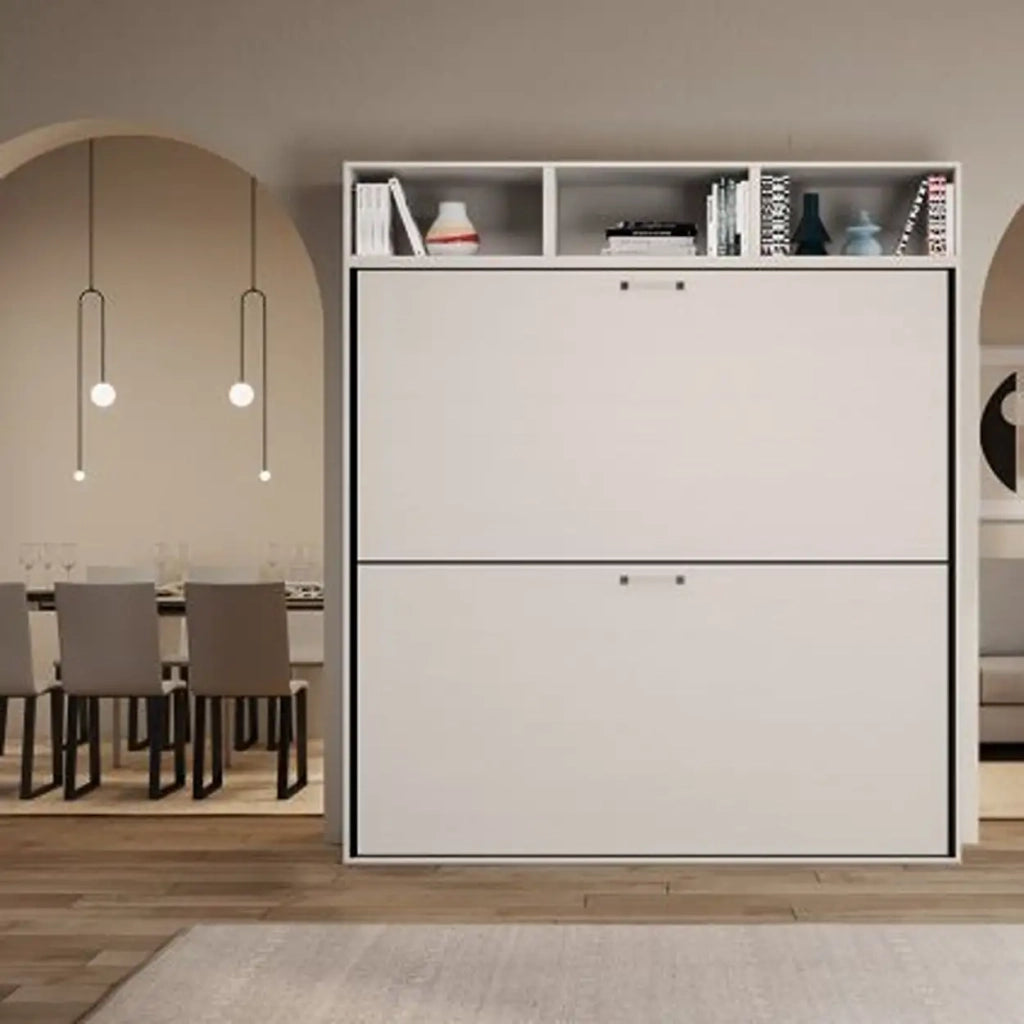 Letto doppio a scomparsa Kando comp.I con materassi bianco frassino